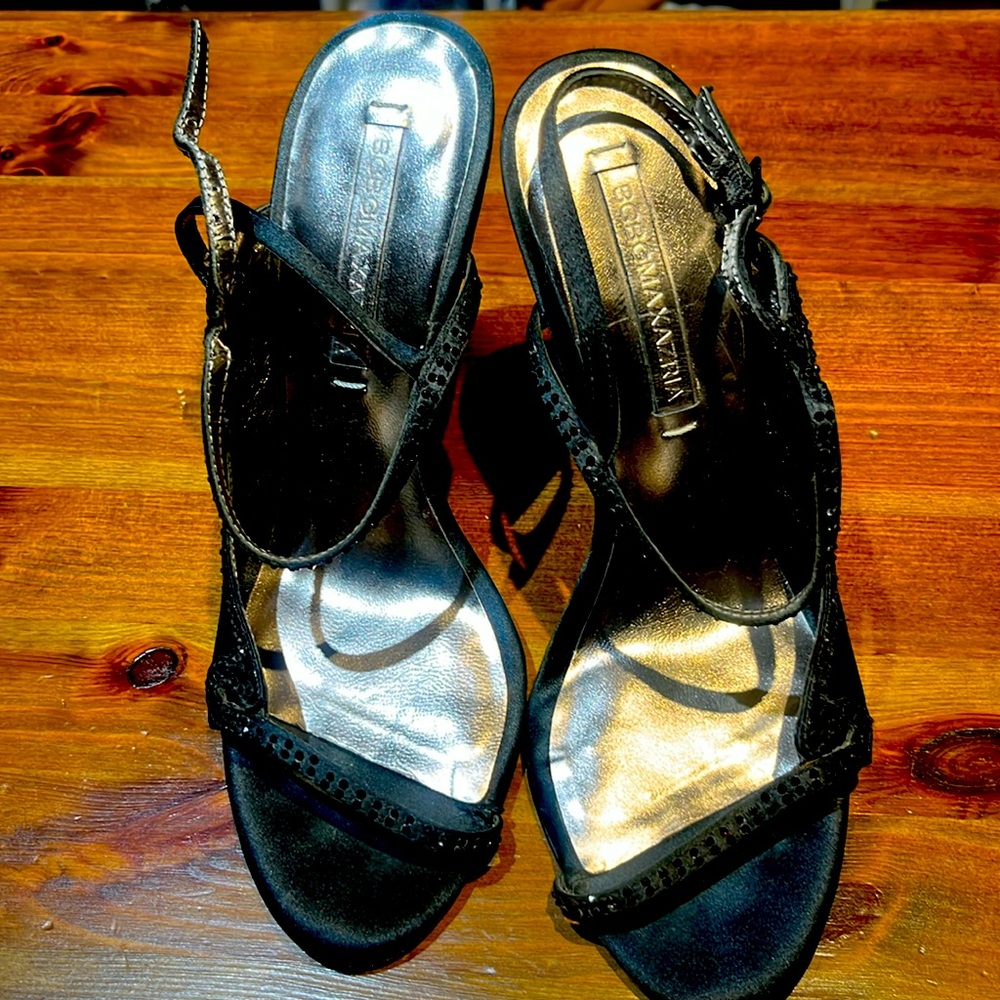 Black satin with crystals sandals BCBG size 6